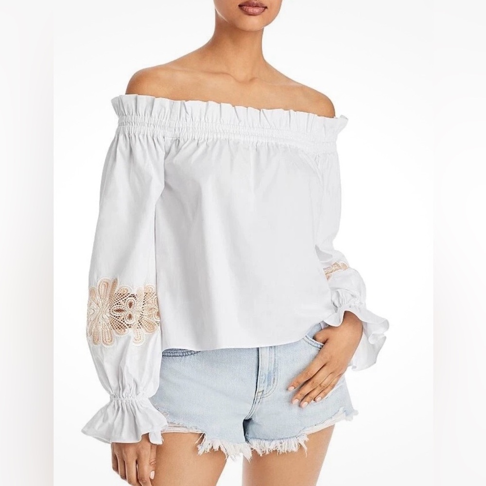 💥PRICE DROP💥 RAMY BROOK QUINN WHITE EMBROIDERED OFF THE SHOULDER TOP